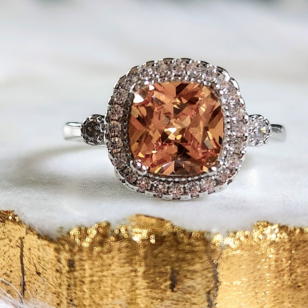 NWT Ryze Peach Moscato Cubic Zirconia .925 Sterling Silver Ring - Size 9